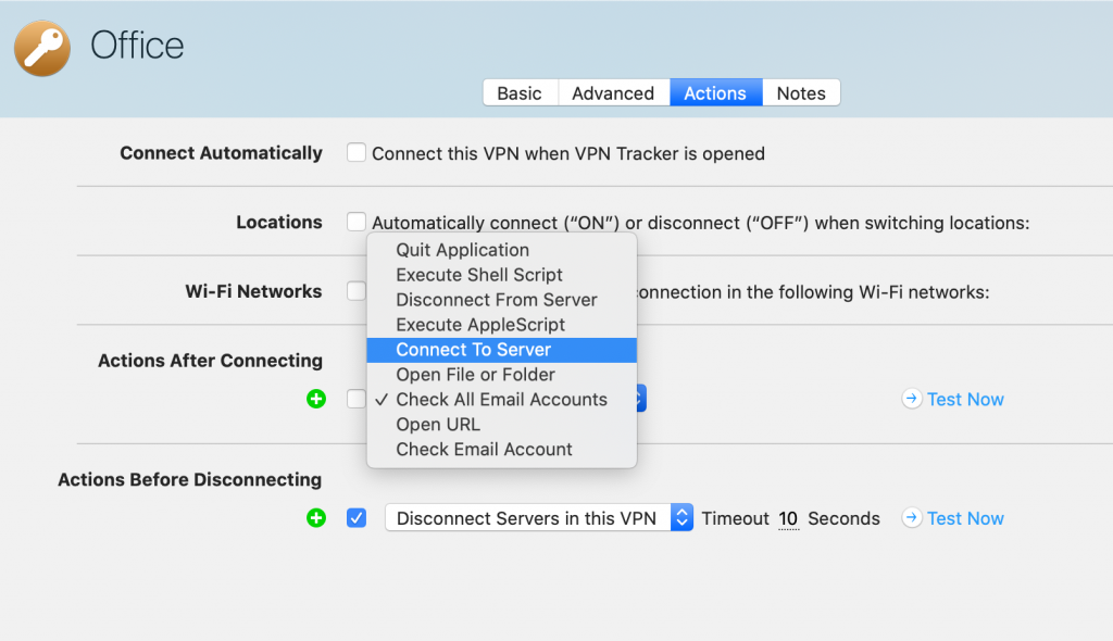 Configuring connection actions in VPN Tracker 365 to increase productivity