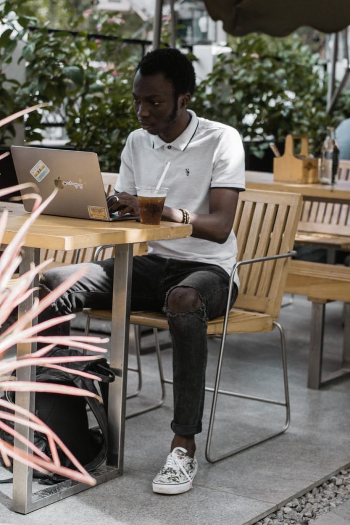 Remote working from a coffee shop.