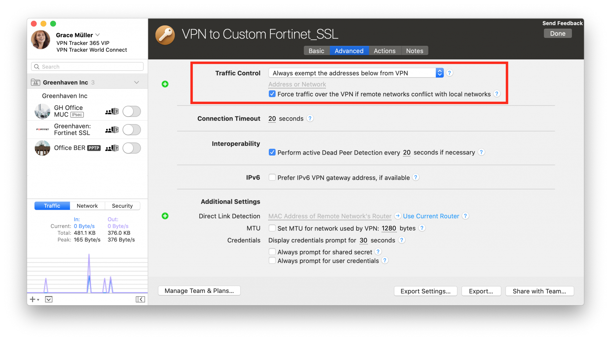 vpn tracker custom host port for fortinet
