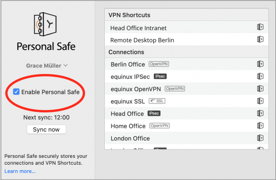 Managing your Personal Safe settings in the latest VPN Tracker 365 version