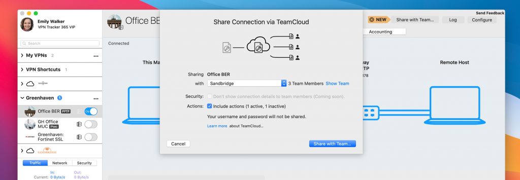 Sharing a VPN connection via TeamCloud in VPN Tracker 365