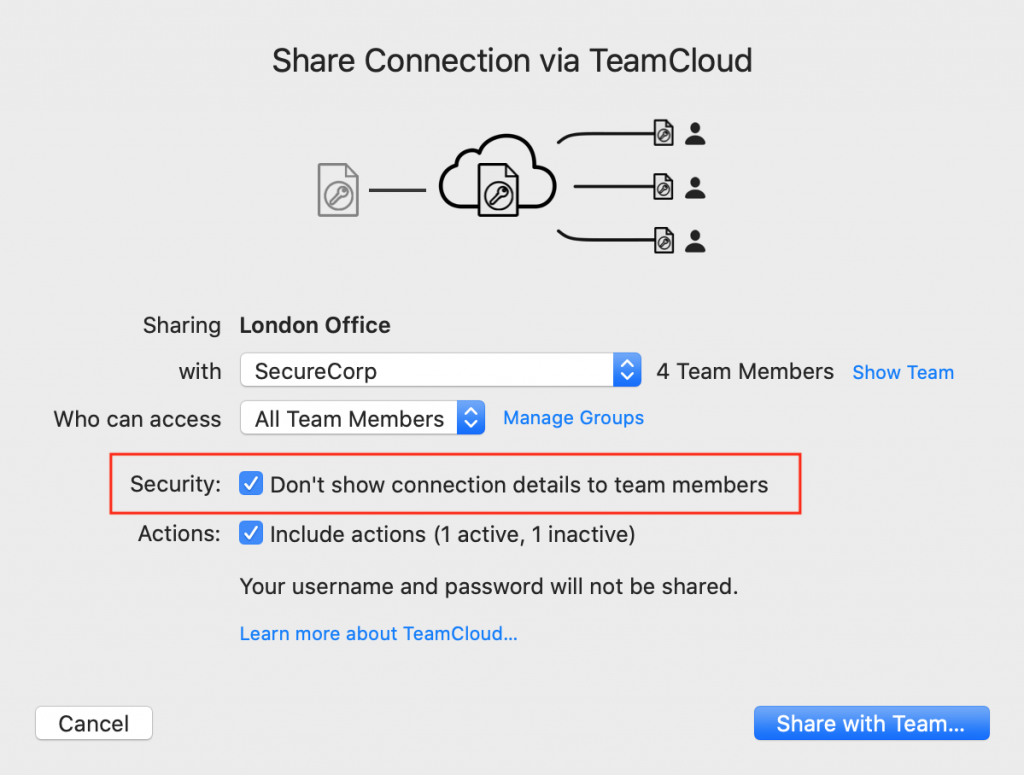 hide vpn connection details from team members in vpn tracker 365