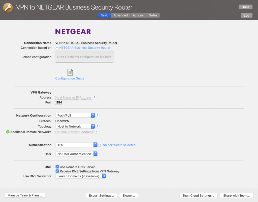 Setting up an OpenVPN connection for the Netgear Business Router in VPN Tracker